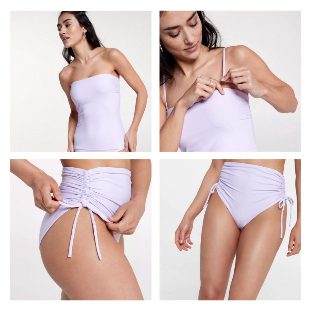 🌸 CALIA Swimwear Tankini Ruched Side High Rise Swim Bottoms & Bandeau Top Lilac